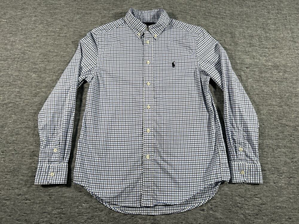 Ralph Lauren Natural Stretch Shirt Boys Large 14-16 Plaid Long Sleeve Cotton